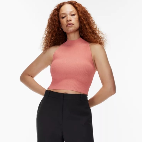 Aritzia Babaton Hot Pink Sculpt Knit Mockneck Halter Crop Top - Picture 12 of 14